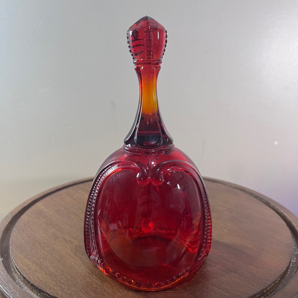Fenton Bell Vtg Amberina Red Orange Glass Heart Beaded UV Reactive 7in